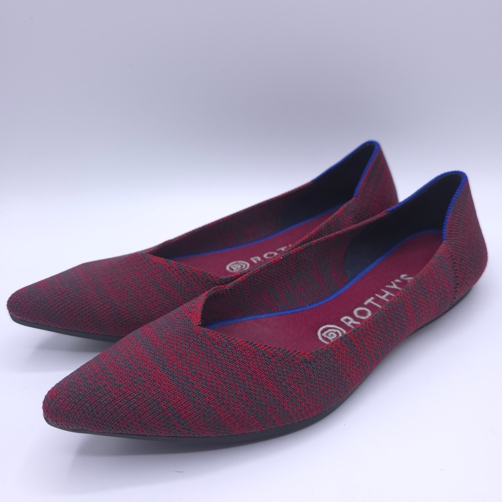 Rothys The Point Flats Port Red Heather Knit Pointed Toe Shoes Womens 8
